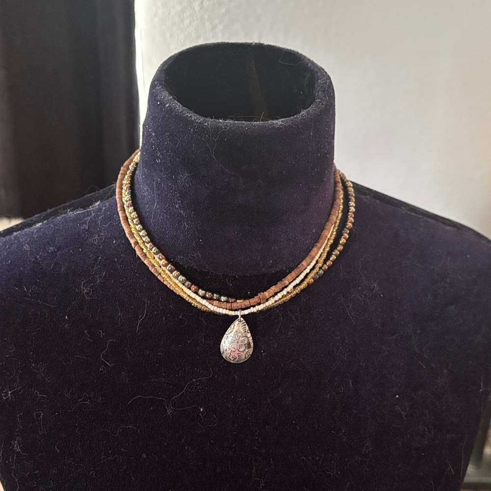 Aero Multi-Strand Necklace with Silver Teardrop Pendant
